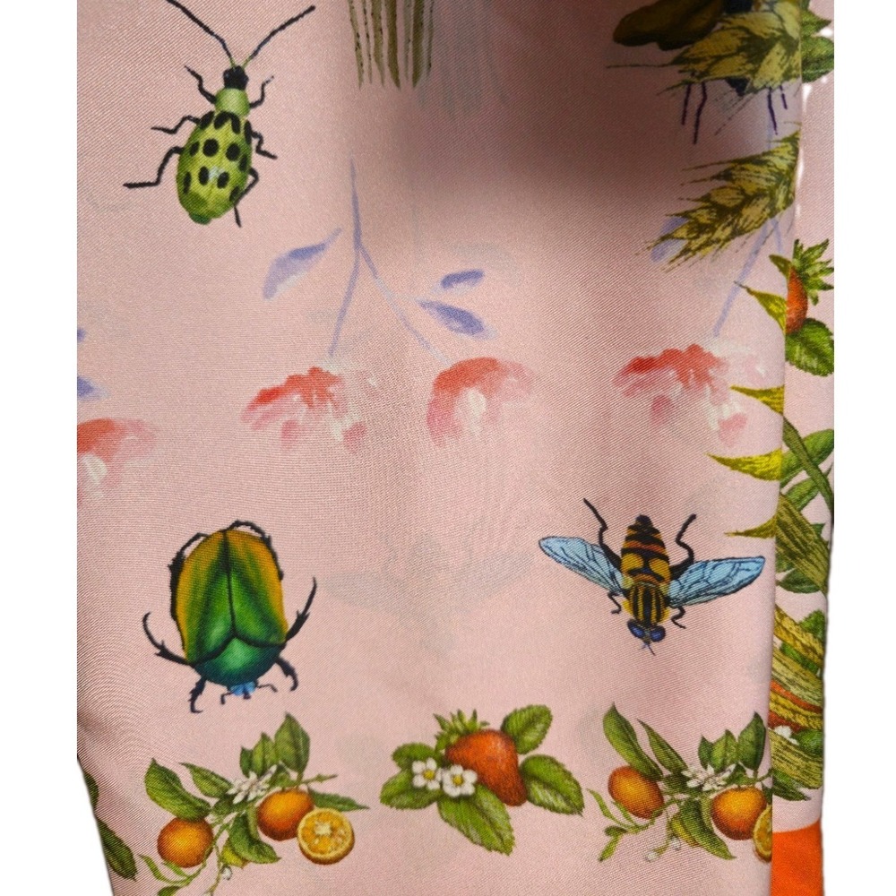 Texas wildflower Silk scarf, bluebonnet Bug Botanical Pink orange Souvenir Large - Picture 8 of 10